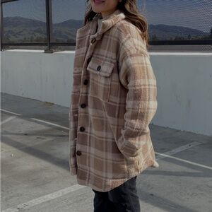 Plaid Cream and Brown Teddy Jacket